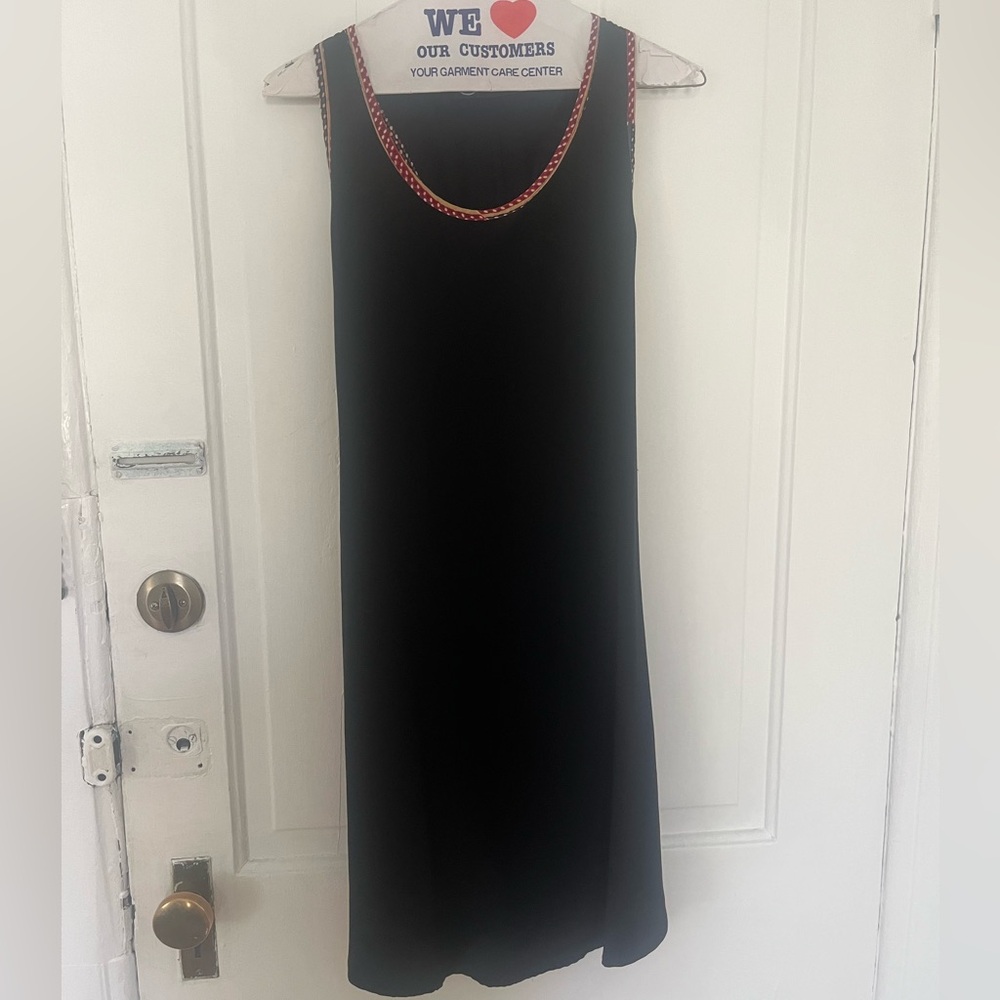Elegant Black Dress with Red Accents